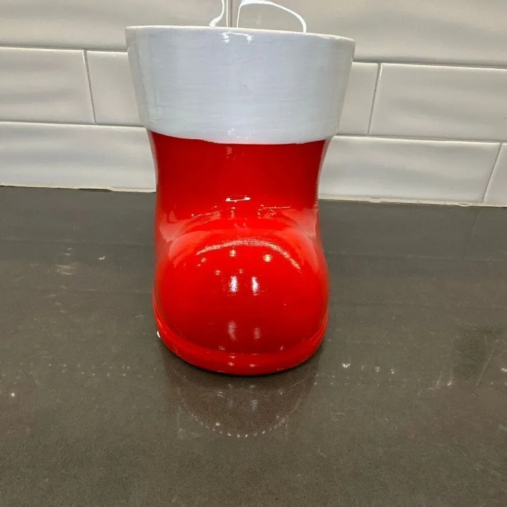 Christmas Santa Boot ceramic planter candle holder red 6